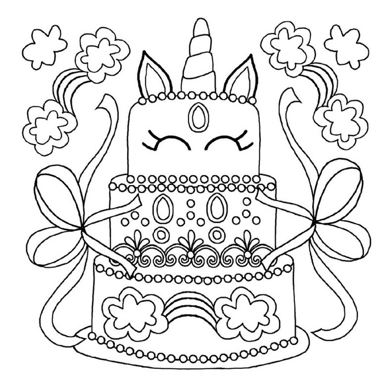Birthday Cake Coloring Page Cute