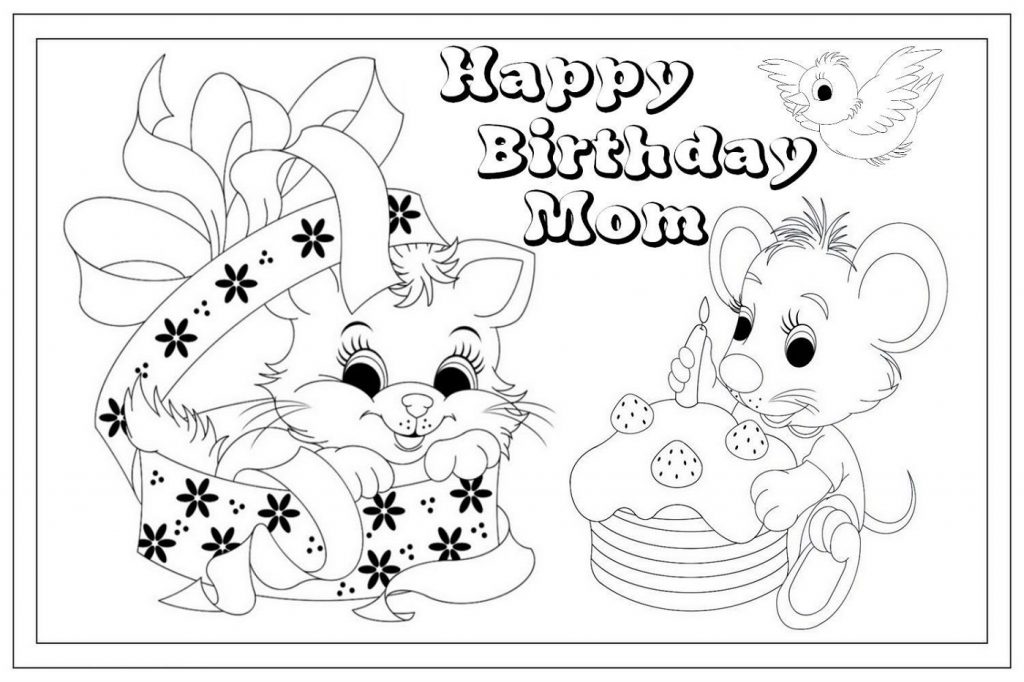 Cute Happy Birthday Mom Coloring Page