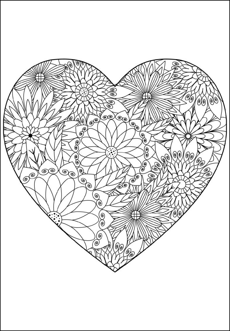 Flowery Heart Coloring Pages