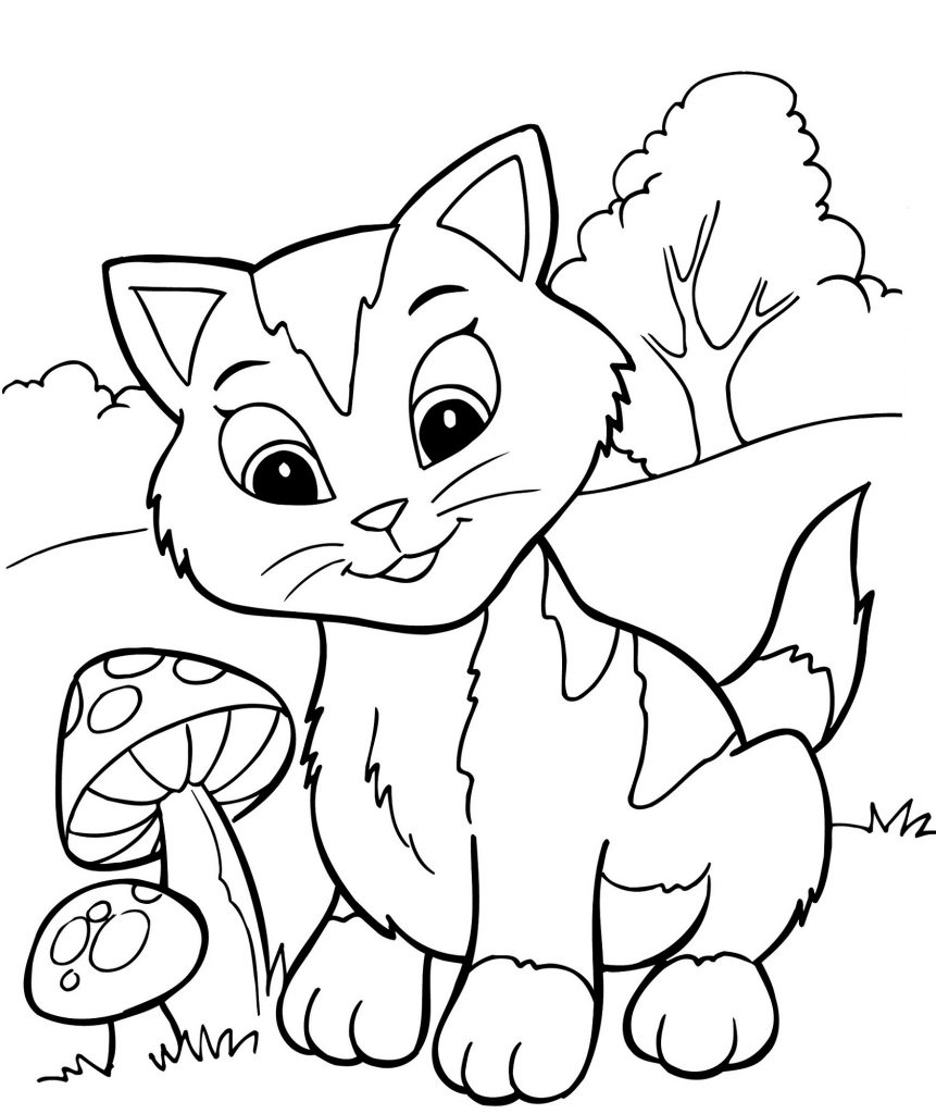Free Cat Coloring Pages Mushrom