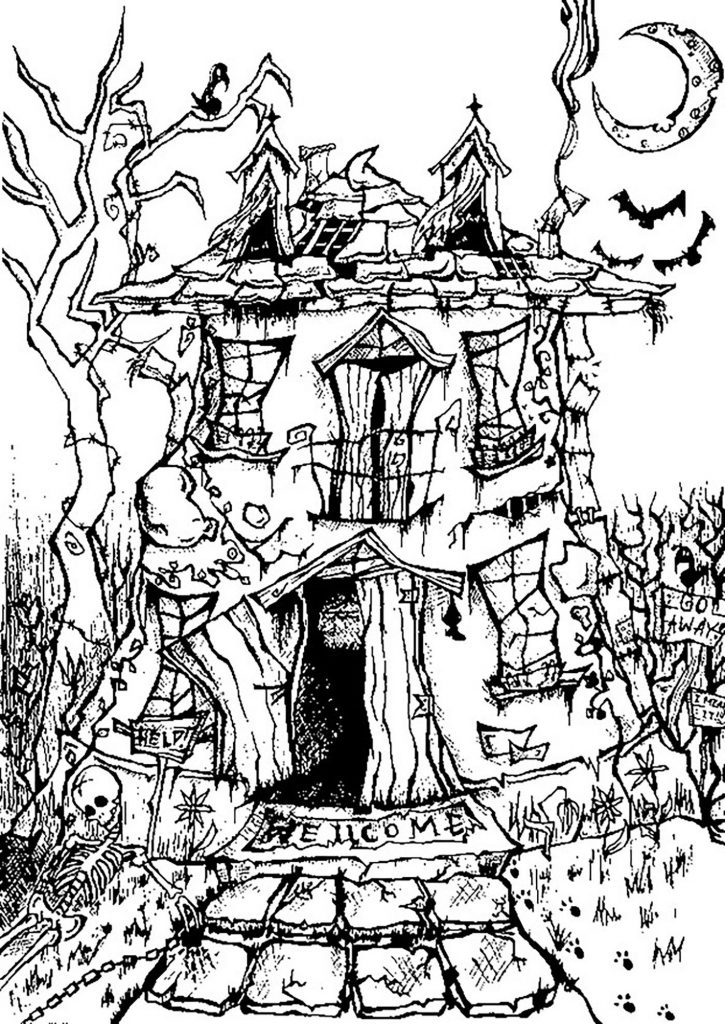 Haunted House Coloring Pages For Adults