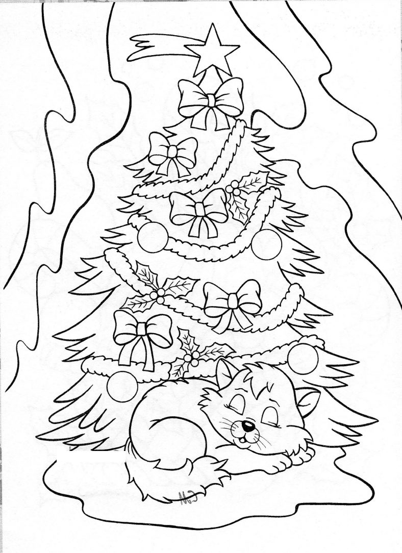 Kitty Cat Coloring Pages Christmas