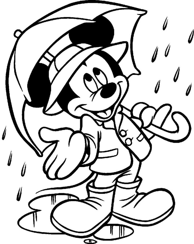 Mickey Mouse Rain Coloring Page