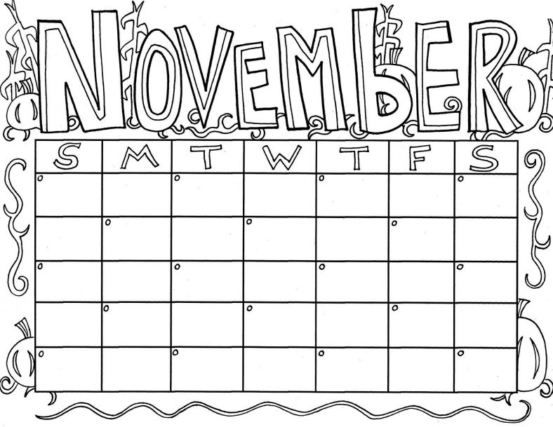 November Coloring Pages Calendar