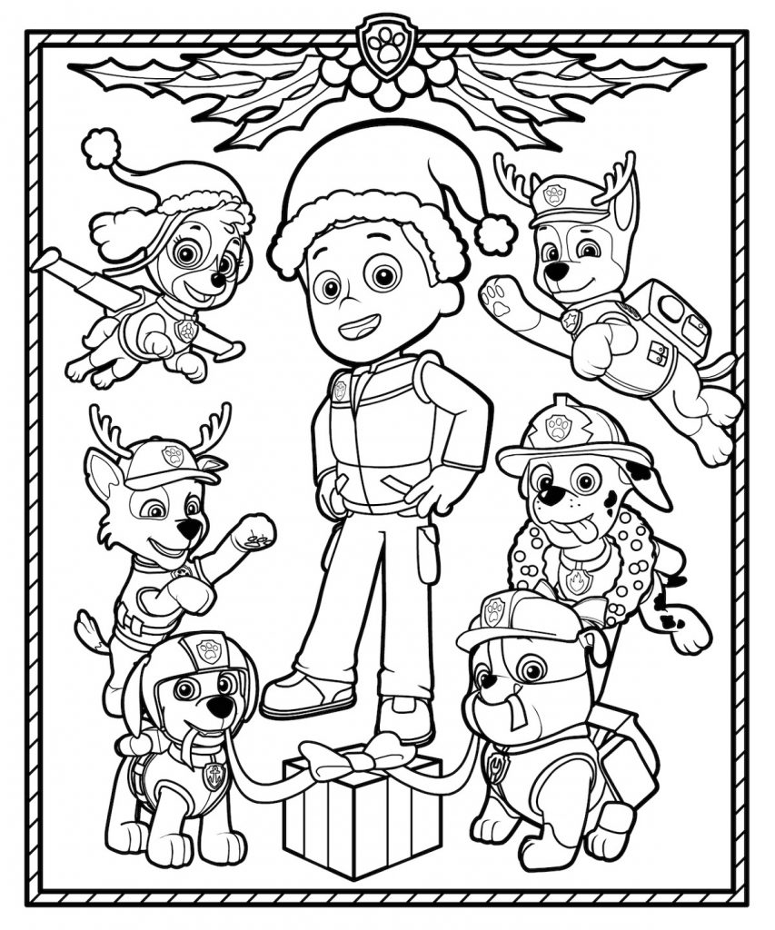 Paw Patrol Christmas Coloring Pages Worksheet
