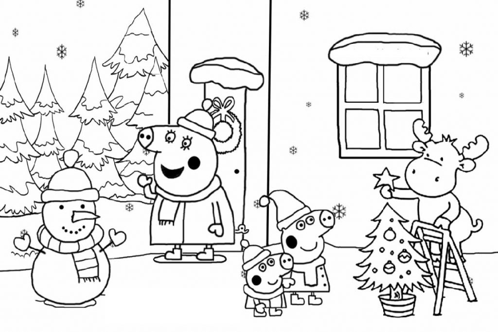 Peppa Pig Christmas Coloring Pages Kids