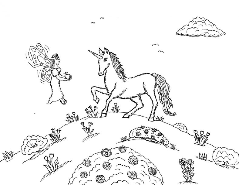 Princess Fairy And Unicorn Coloring Pages