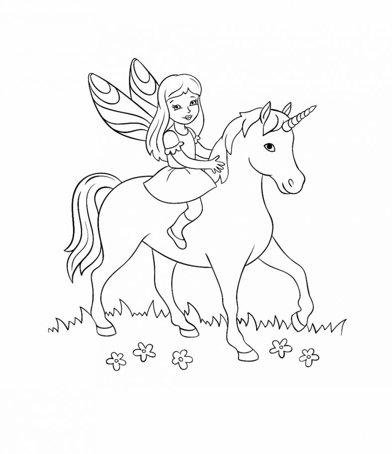 Printable Fairy And Unicorn Coloring Pages