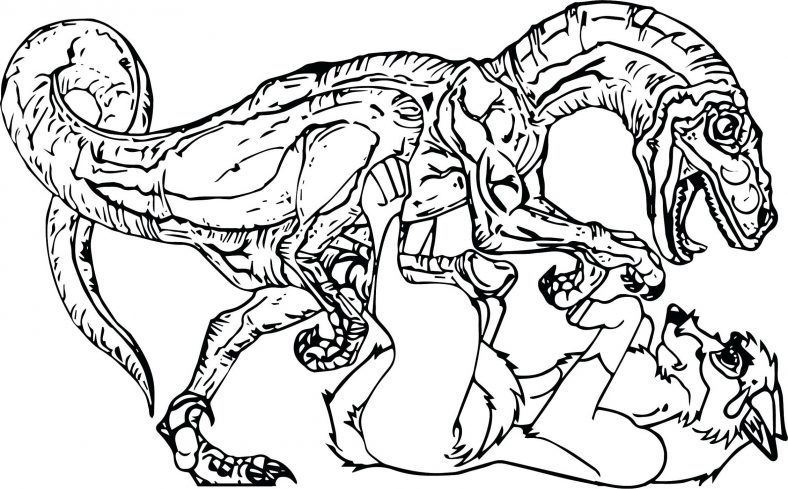 Raptor Coloring Pages Fight