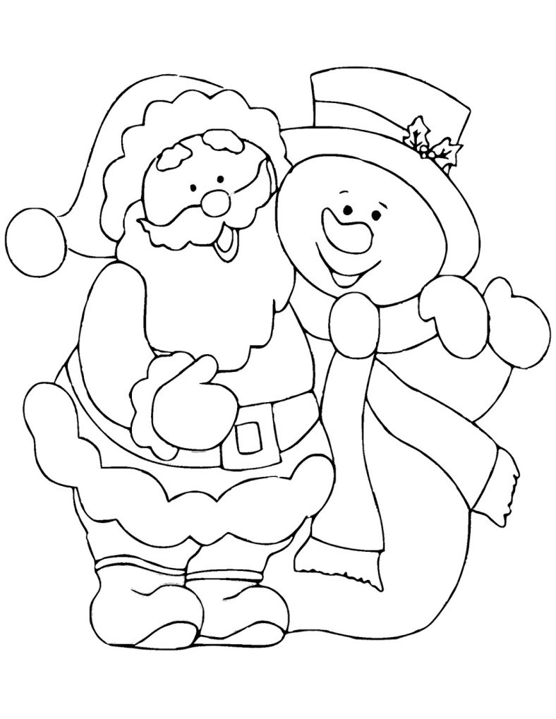 Santa Coloring Pages With Snowman