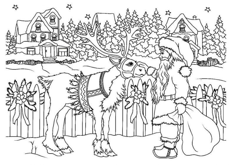 Santa and Reindeer Coloring