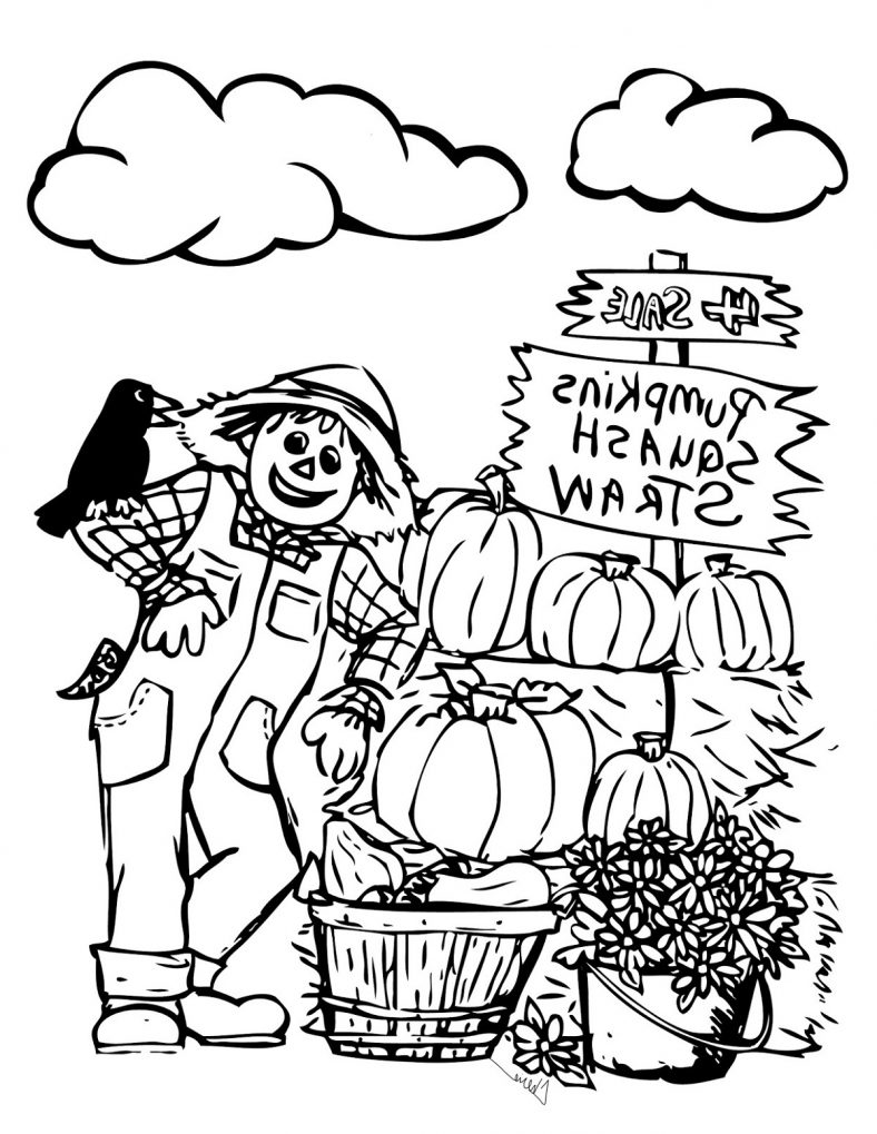 Scarecrow Coloring Page Autumn