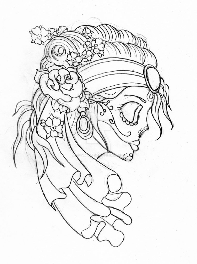 Skull Coloring Pages Girl