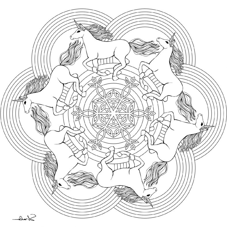 Unicorn Pictures To Color Mandala
